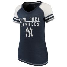 Женская мягкая, как виноград, темно-синяя футболка с цветными блоками и v-образным вырезом New York Yankees Soft As A Grape