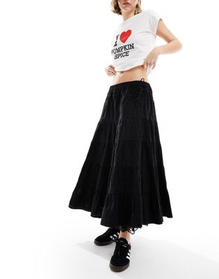 Черная юбка-прерия в стиле вестерн Reclaimed Vintage с люверсами Reclaimed Vintage