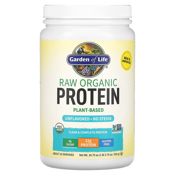 RAW Organic Protein, органическая растительная формула, без вкуса, 19,75 унций (560 г) Garden of Life