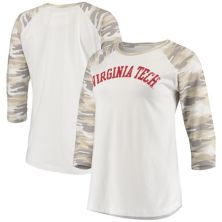 Женская белая футболка с камуфляжным принтом Virginia Tech Hokies Boyfriend Baseball с рукавами реглан и рукавами 3/4 Camp David