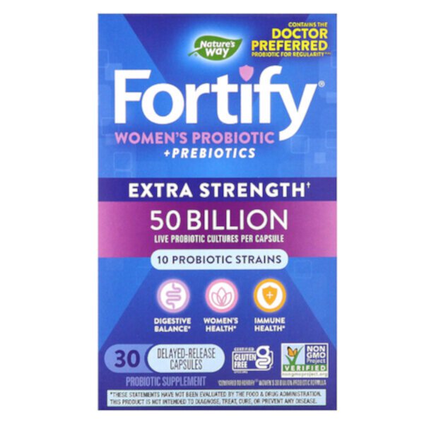 Пробиотик для женщин + пребиотики, Экстра сила, 50 миллиардов, 30 капсул с замедленным высвобождением - Nature's Way Nature's Way