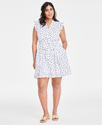 Women's Dot Scatter-Print Ruffle-Sleeve Button-Front Mini Dress, Created for Macy's On 34th