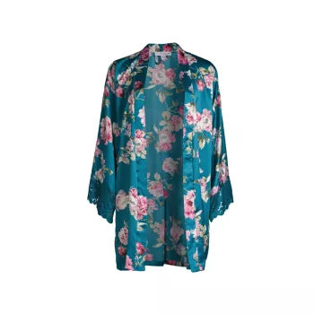 Матовое атласное кимоно с запахом и принтом Breakfast At Tiffany's In Bloom by Jonquil