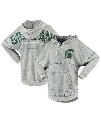Women's Charcoal Distressed Michigan State Spartans Mineral Wash Hoodie Long Sleeve T-shirt Spirit Jersey