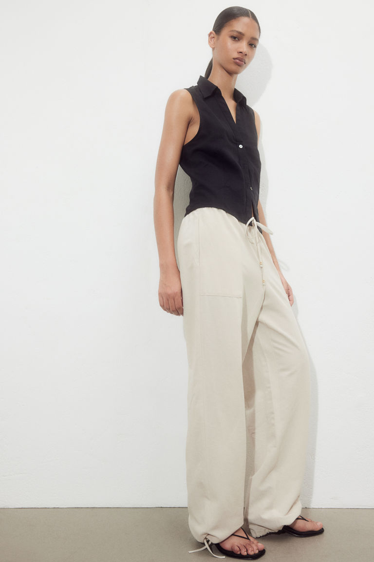 Linen-blend Pull-on Pants H&M