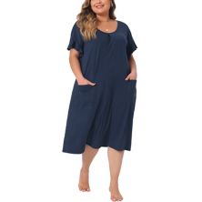 Plus Size Nightgowns Pajama For Women Short Sleeve V Neck Soft Nightshirt With Pockets Pajama Agnes Orinda