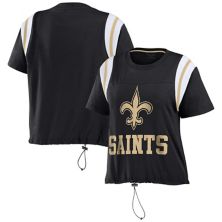 Women's WEAR by Erin Andrews Black New Orleans Saints Cinched Colorblock T-Shirt WEAR by Erin Andrews