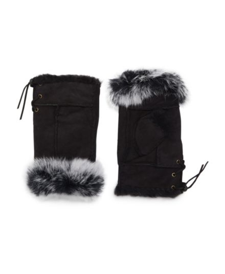 Dyed Rabbit Fur-Lined Leather Gloves BELLE FARE