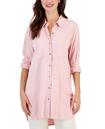 Женская рубашка-туника из твила на пуговицах, созданная для Macy's Style & Co