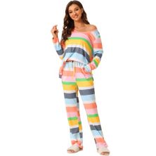 Женская домашняя хлопковая одежда, радужный пижамный комплект с длинными рукавами и брюками в полоску Cheibear