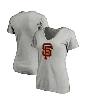 Женская серая футболка San Francisco Giants Core с v-образным вырезом и официальным логотипом Fanatics