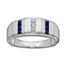 Сапфир, созданный в лаборатории, и T.W. 1/10 карата. Обручальное кольцо из стерлингового серебра с бриллиантами - Для мужчин Unbranded