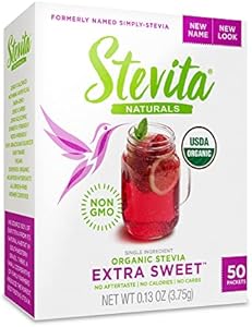 STEVITA Organic Stevia Extra Sweet - 50 Packets (Пакеты ) - All-Natural, No Calorie Sweetener - USDA Organic, Non-GMO, Vegan, Kosher, Keto, Paleo, Gluten Free - 50 Servings (Порции) - 2 Pack Stevita