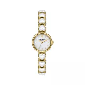 Золотистая нержавеющая сталь и усилитель; Часы-браслет с искусственным жемчугом / 24 мм Kate Spade New York