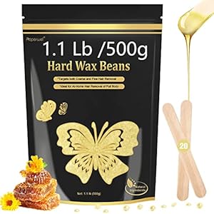 Wax Beads for Hair Removal, 1.1LB Painless Salon Hard Wax Beans for Bikini, Eyebrow Facial, At Home Pearl Waxing Beads for Sensitive Skin with 20 Spatulas for Women Men(Rose) Auperwel