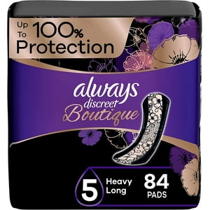 Always Discreet Boutique, Incontinence & Postpartum Pads For Women, Size 5, Heavy Absorbency, Regular Length, 28 Count x 3 Packs (84 Count total) Always Discreet