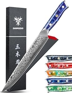 Carving Knife - 9 inch Slicing Knife- Xuan Series - VG10 Damascus Steel Kitchen Meat Cutting Knife - Resin Handle (Fantasy Orange) SANMUZUO