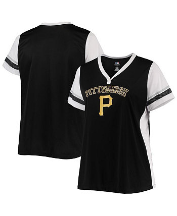 Women's Black and White Pittsburgh Pirates Plus Size V-Neck Jersey T-shirt Profile