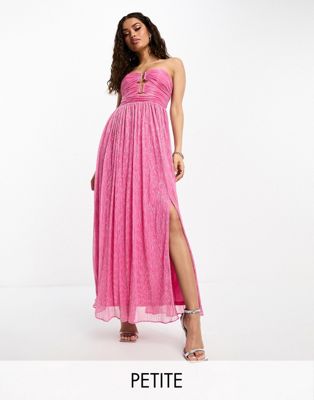 Розовое плиссированное платье макси без бретелек с бюстом Ever New Petite Ever New