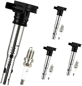 OEM Performance Set of 4 UF575 Ignition Coils & Iridium Spark Plug Compatible with VW Jetta Passat Tiguan CC GTI Beetle Turbo Eos Golf Rabbit Audi Q5 A4 Quattro A3 A6 TT RS5 KAX