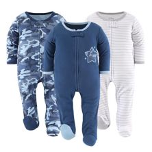 The Peanutshell Blue Camo Footed Baby Sleepers For Boys, 3-pack The Peanutshell