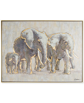 Металлический слон Семья ручная роспись в рамке холст настенное искусство Graham & Brown
