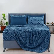 6 Piece Paisley Printed Sheet Set - Lux Decor Collection - King, Blue LDC Lux Decor Collection