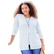 Catherines Women's Plus Size Cable And Pointelle Stitch Cardigan Catherines