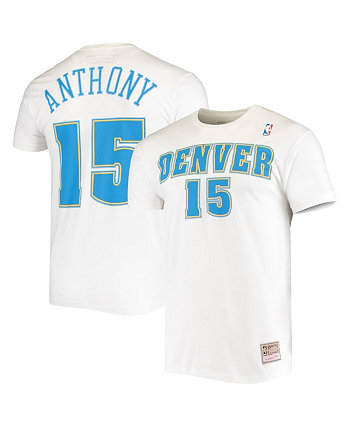 Мужская футболка Mitchell and Ness Carmelo Anthony White Denver Nuggets Hardwood Classics Stitch Name and Number Mitchell & Ness