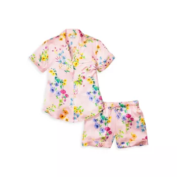 Mulberry Silk Botanical Pajama Shorts Set Petite Plume