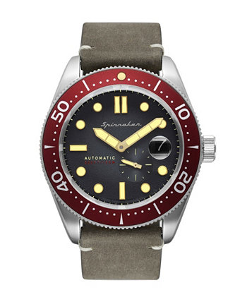 Мужские часы Croft Automatic с серым ремешком из натуральной кожи 43 мм Spinnaker