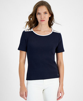 Women's Cotton Button-Trim Short-Sleeve T-Shirt Nautica Jeans