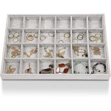 24 Grid Stackable Jewelry Tray (13.5 x 9.5 Inches, Grey Velvet) Juvale