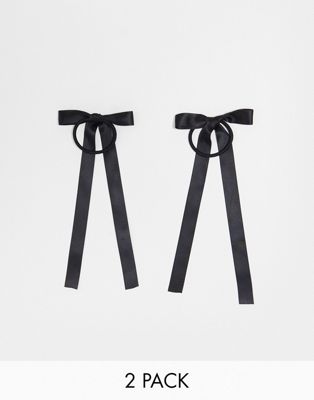ASOS DESIGN pack of 2 hairbands with bow detail in black satin ASOS DESIGN
