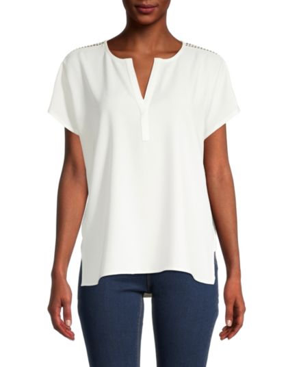 Блузка с короткими рукавами и разрезом на горловине DKNY