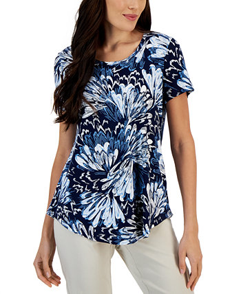 Women's Feather Sketch Printed Relaxed Top, Created for Macy's J&M Collection