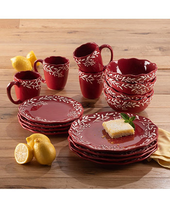 Bianca Mistletoe Красно-белый керамический набор столовой посуды из 16 предметов American Atelier