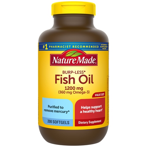 Nature Made Рыбий жир без отрыжки Value Size - 1200 мг - 200 жидких мягких желатиновых капсул Nature Made