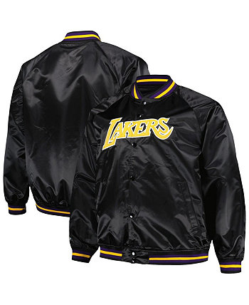 Men's Black Los Angeles Lakers Big and Tall Hardwood Classics Wordmark Satin Raglan Full-Zip Jacket Mitchell & Ness