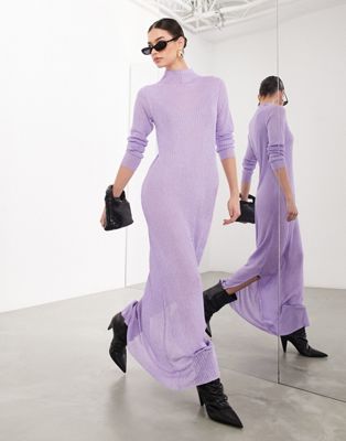 Сиреневое трикотажное платье макси с длинными рукавами и эффектом металлик ASOS EDITION ASOS EDITION