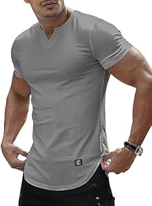 PLEPAN Mens Muscle T Shirts V Neck Short Sleeve Henley Shirt Hipster Longline Gym Workout Athletic Tee Shirts Plepan