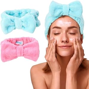 Bliss Women's 2 Pack Microfiber Towel Headband - Spa Headband for Washing Face, Skin Care, Makeup, and Messy Hair Wrap - Preppy Stuff Shower Hair Accessories Bliss