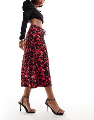 Красно-черная юбка миди с завязками спереди Pieces Pieces