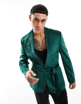 Супероблегающая темно-зеленая бархатная куртка с поясом ASOS DESIGN ASOS DESIGN