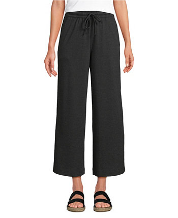 Women's Tall Sport Knit Elastic Waist Wide Leg Crop Pants Lands' End