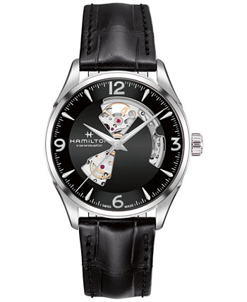 Мужские швейцарские автоматические часы Jazzmaster с черным кожаным ремешком 40 мм Hamilton
