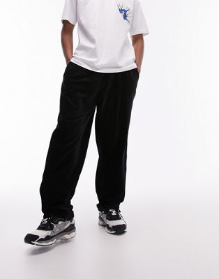 Черные велюровые спортивные штаны в рубчик с объемным кроем Topman TOPMAN