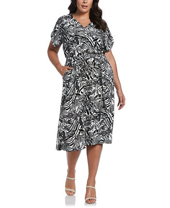 Plus Size Zebra Print V-Neck Sleeveless Midi Dress with Self Fabric Tie ELLA rafaella