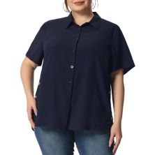 Women's Plus Size Button Front Side Slit Roll Up Sleeve Shirts Agnes Orinda