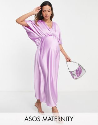 Сиреневое атласное платье миди с запахом и рукавами "летучая мышь" ASOS DESIGN Maternity Maternity ASOS Maternity
